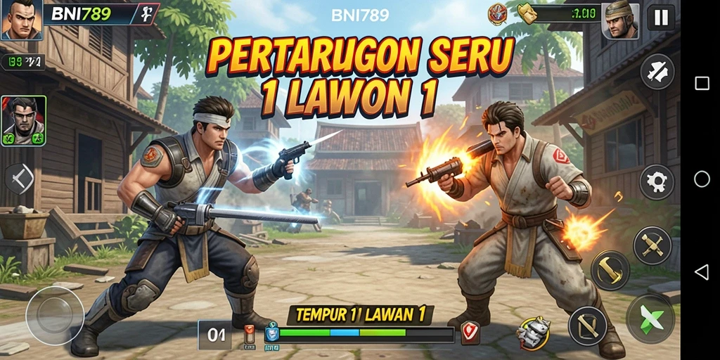 Tampilan dalam game BNI789 dengan pertarungan 1 lawan 1 yang mengesankan.