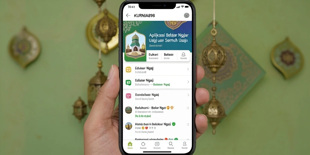Antarmuka aplikasi KURNIA898 yang menarik dan interaktif untuk belajar ngaji.