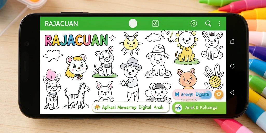 Screenshot aplikasi RAJACUAN menampilkan antarmuka mewarnai yang interaktif.