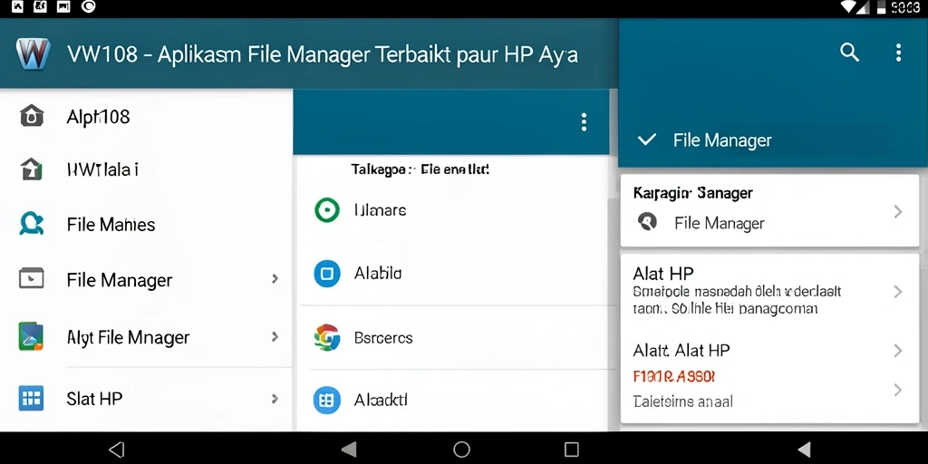 Tampilan antarmuka dan fungsi utama aplikasi File Manager VW108.